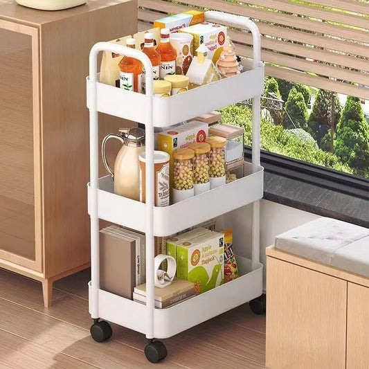 3/4‑Tier Heavy‑Duty Rolling Storage Cart – Multi‑Functional Floor‑Standing Trolley for Kitchen, Bathroom, Nursery & Bedroom