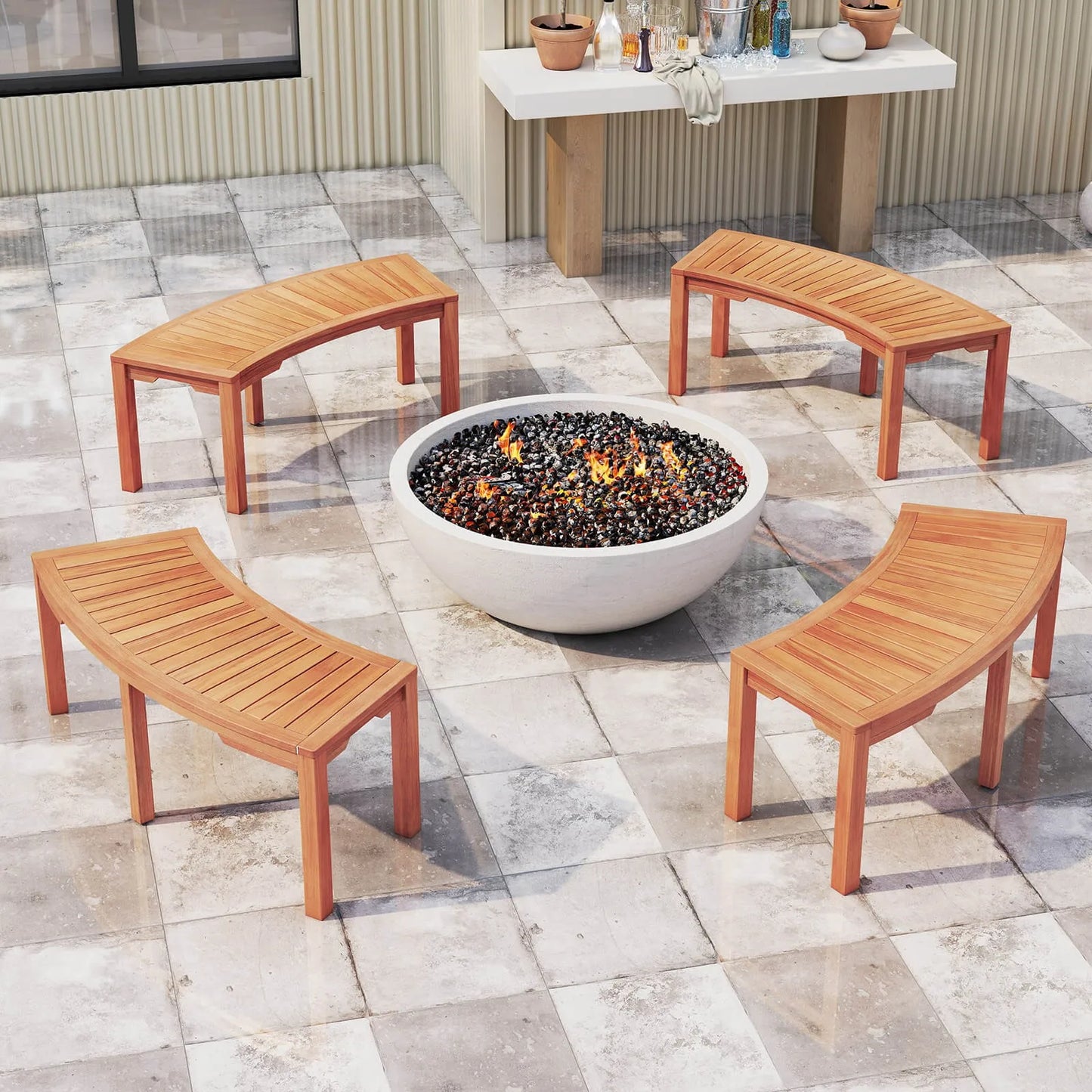 Outdoor Curved Bench w/Slatted Seat 2-Person Seating