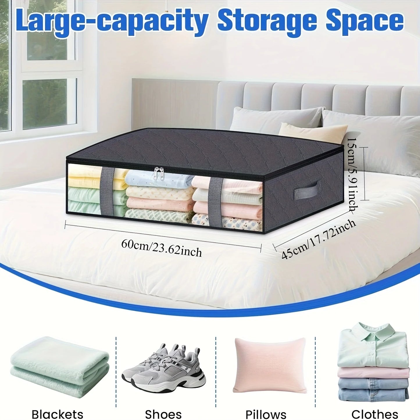 4 Pack Under Bed Storage Containers Blanket, Shoes, Bedding and Clothes