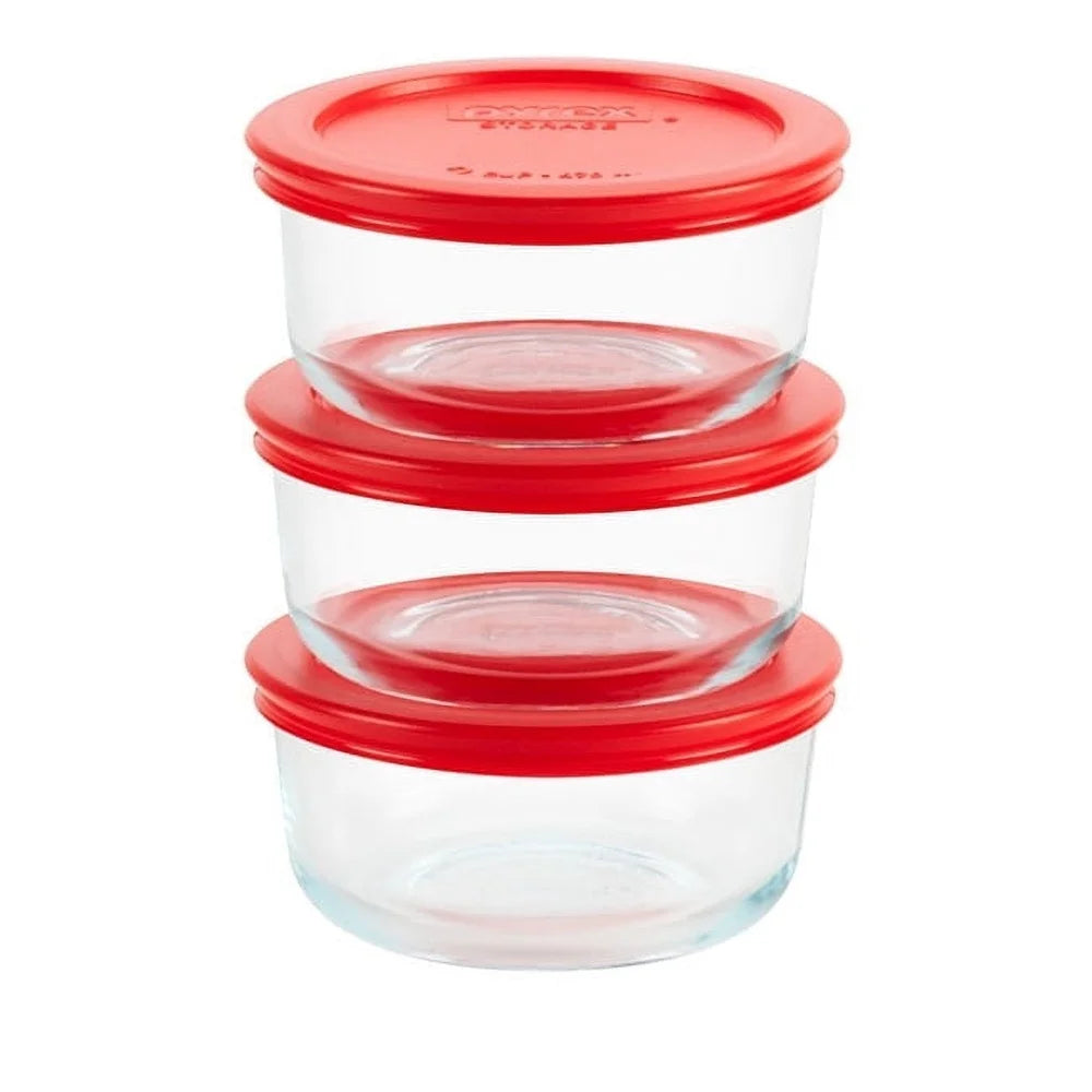 Set of 3 Round Glass Food Storage Containers with Airtight Lids ,Heat Resistant, Dishwasher Safe, for Meal Prep and food Storage