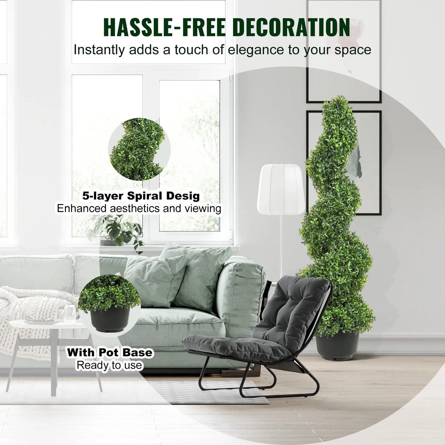 UV‑Resistant Boxwood Spiral Topiary – 24–48" Artificial Plant (1 or 2 Pack)