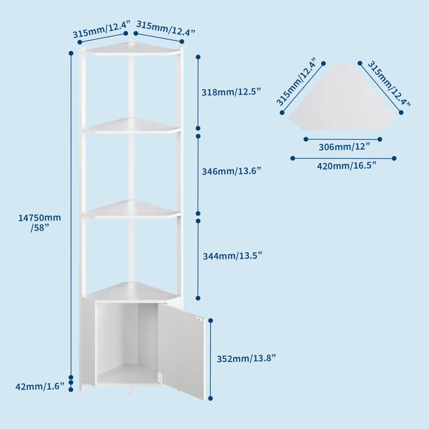58" Tall Corner Bookshelf | 5-Tier Industrial Storage & Display Stand