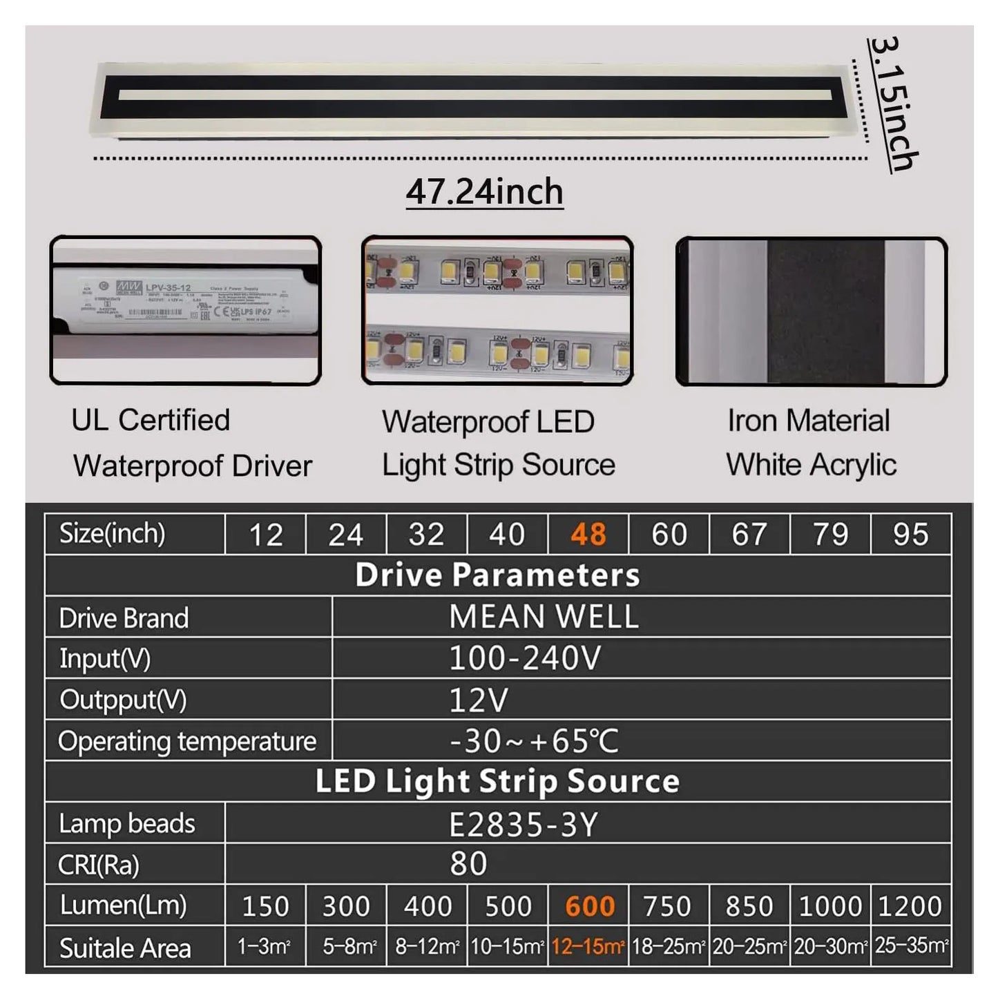 Outdoor Long Strip Modern LED Wall Lighting Fixture Lamps, Wall Sconce Fixture, Elegant Frosted White