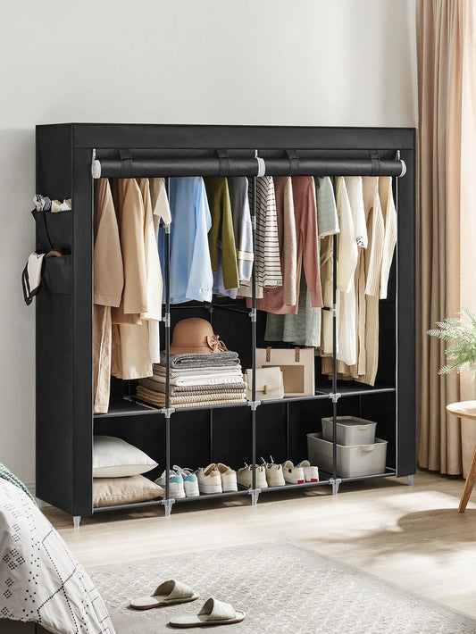 Portable Closet, Wardrobe Closet Organizer With Cover, 4 Hanging Rods And Shelves, 4 Side Pockets