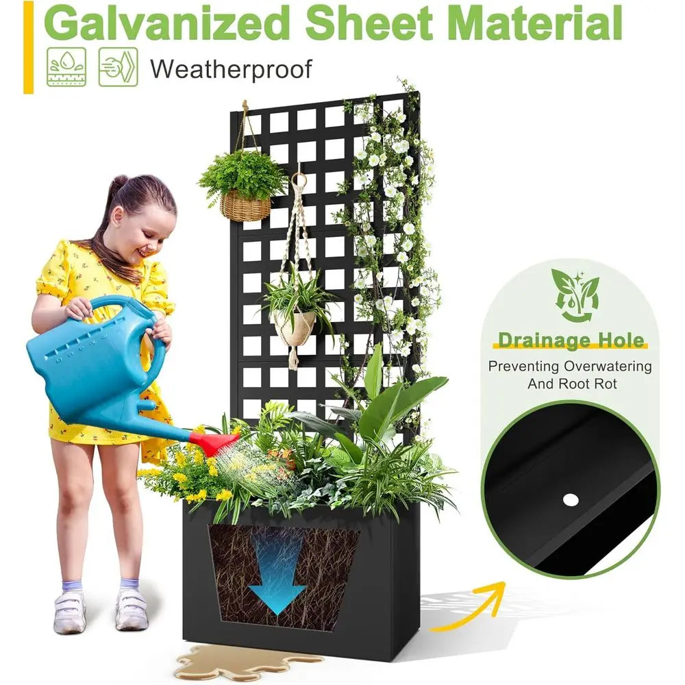 Metal Planter Box with Trellis, Ideal for Climbing Vines and Vegetables, Privacy Screen Included