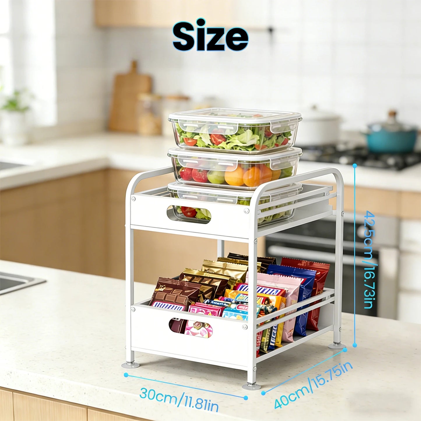 Sliding Cabinet Organizer – 2‑Tier Pull‑Out Storage Rack for Under‑Sink & Pantry Organization