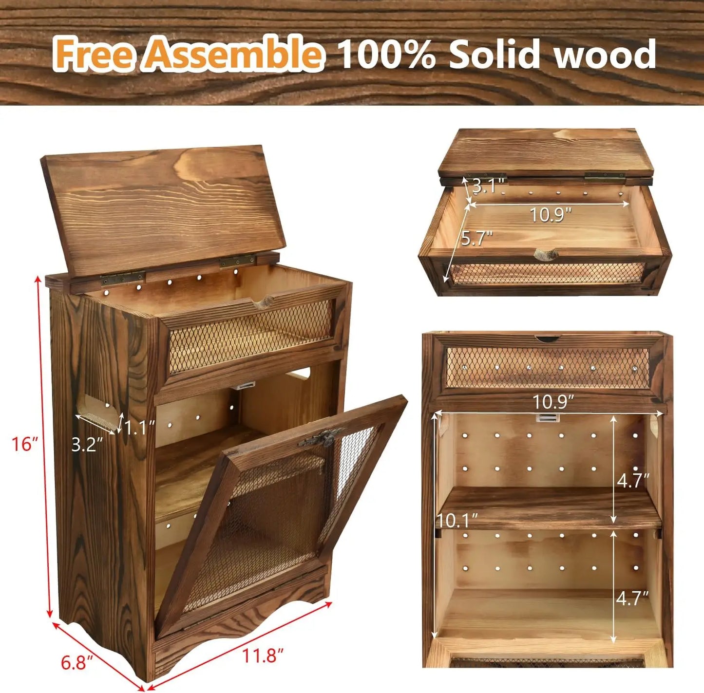 Wooden Countertop Storage Bin for Potatoes Onions Bread, Rustic Oak Finish, 11.8x6.8x16 Inches