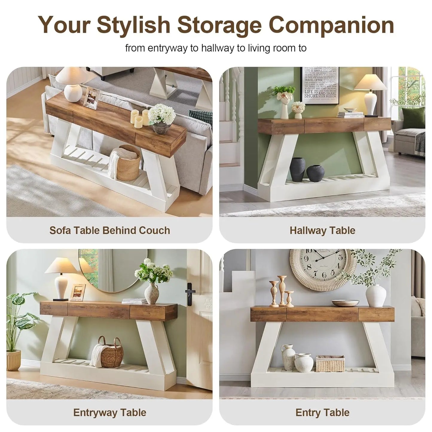 60" Farmhouse Entryway Table with Drawer, Console Table Behind Sofa
