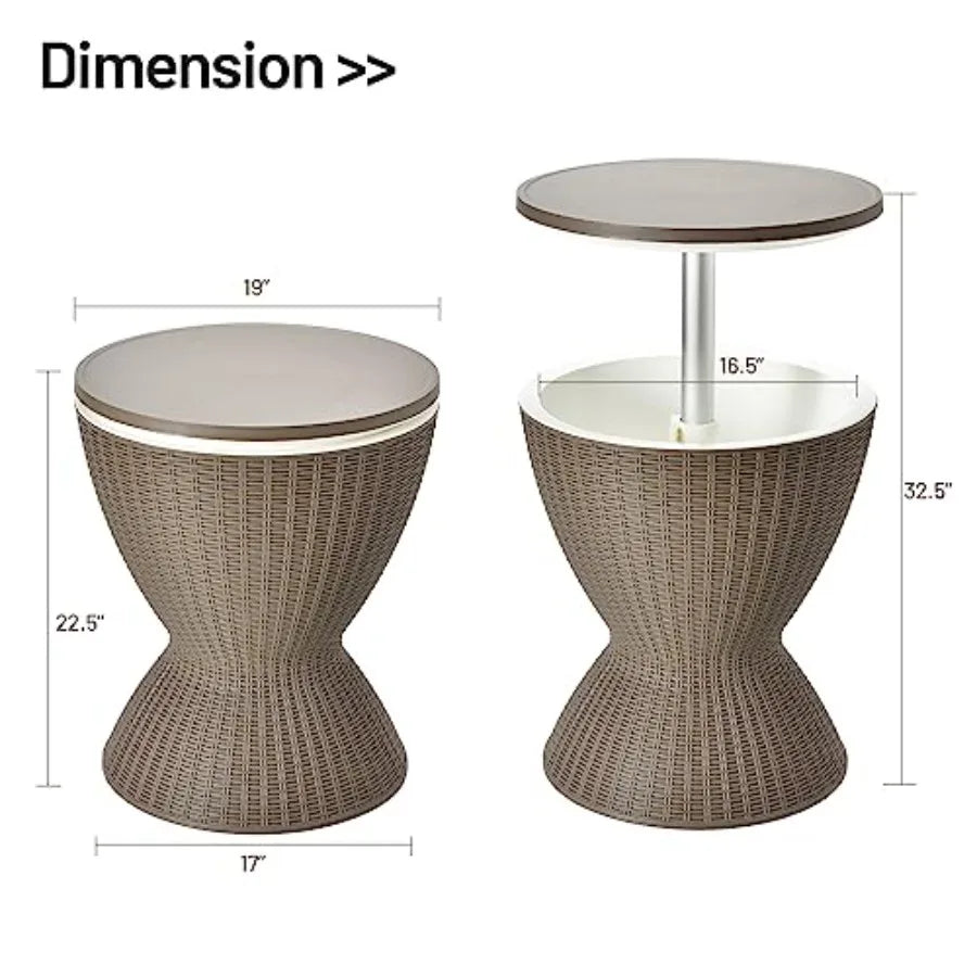 3-in-1 Rattan Outdoor Cool Bar Table | 8-Gallon Patio Wine & Beer Cooler