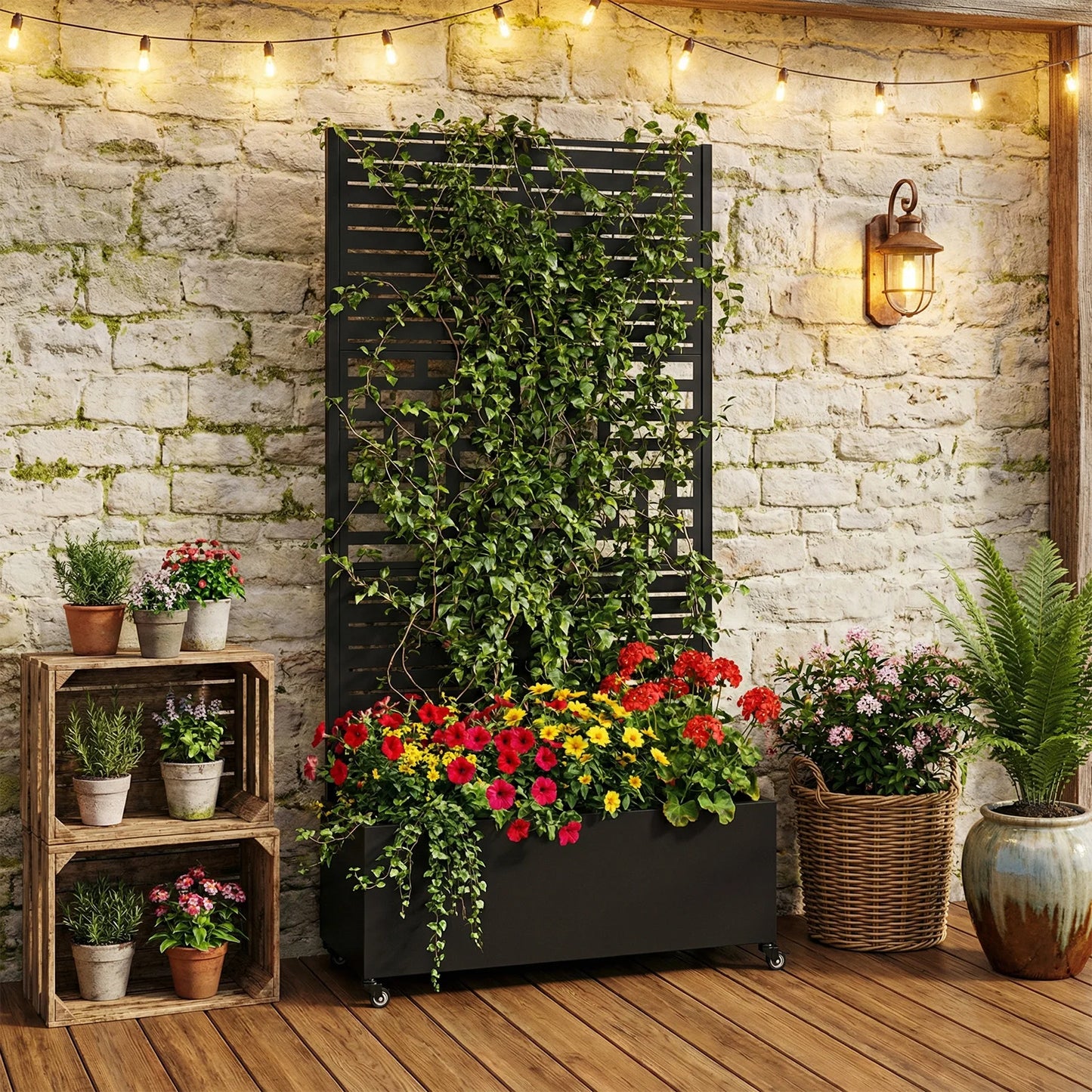 Raised Planter with Trellis Privacy Screen
