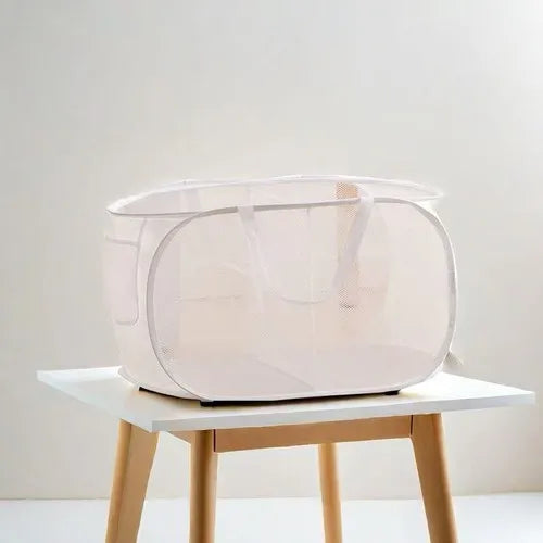 Durable Collapsible Laundry Basket, Mesh Pop Up Laundry Hamper With Side Pocket, Foldable Clothes Storage Hamper