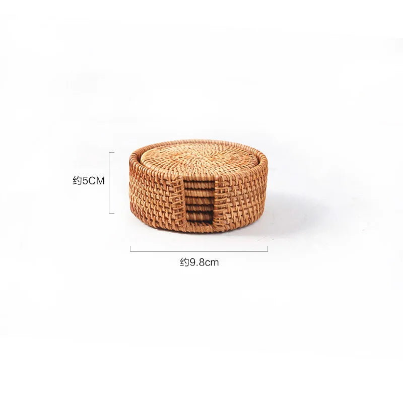 Heritage Round Rattan Coaster Set | 6-Piece Woven Drink Mats