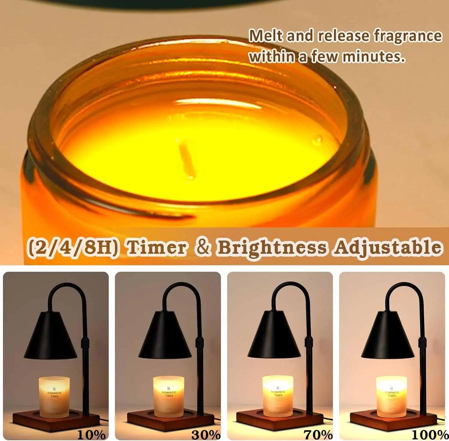Dimmable Candle Warmer Lamp with Timer – Adjustable Height, Soft Ambient Glow