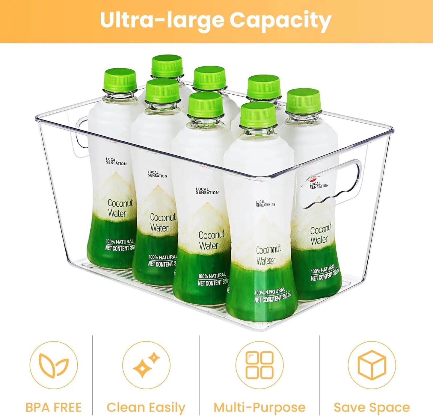 6 Pack Clear Pantry Organizer Bins, Plastic Containers with Handle