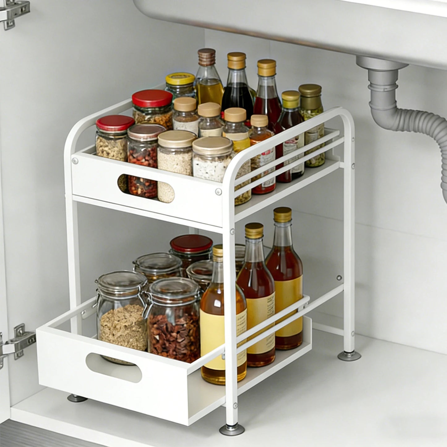 Sliding Cabinet Organizer – 2‑Tier Pull‑Out Storage Rack for Under‑Sink & Pantry Organization