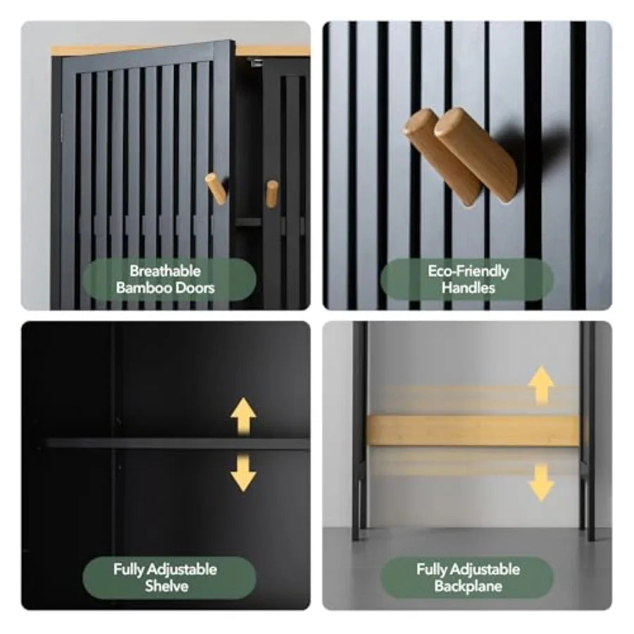 Over The Toilet Storage Cabinet with Breathable Bamboo Doors, 3-Tier