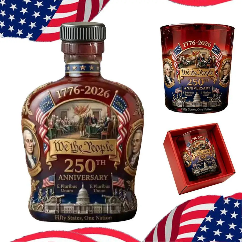 Beautifully Designed U.S. 250th Anniversary Commemorative Whiskey Bottle And Water Cup Used For Commemorative Collection