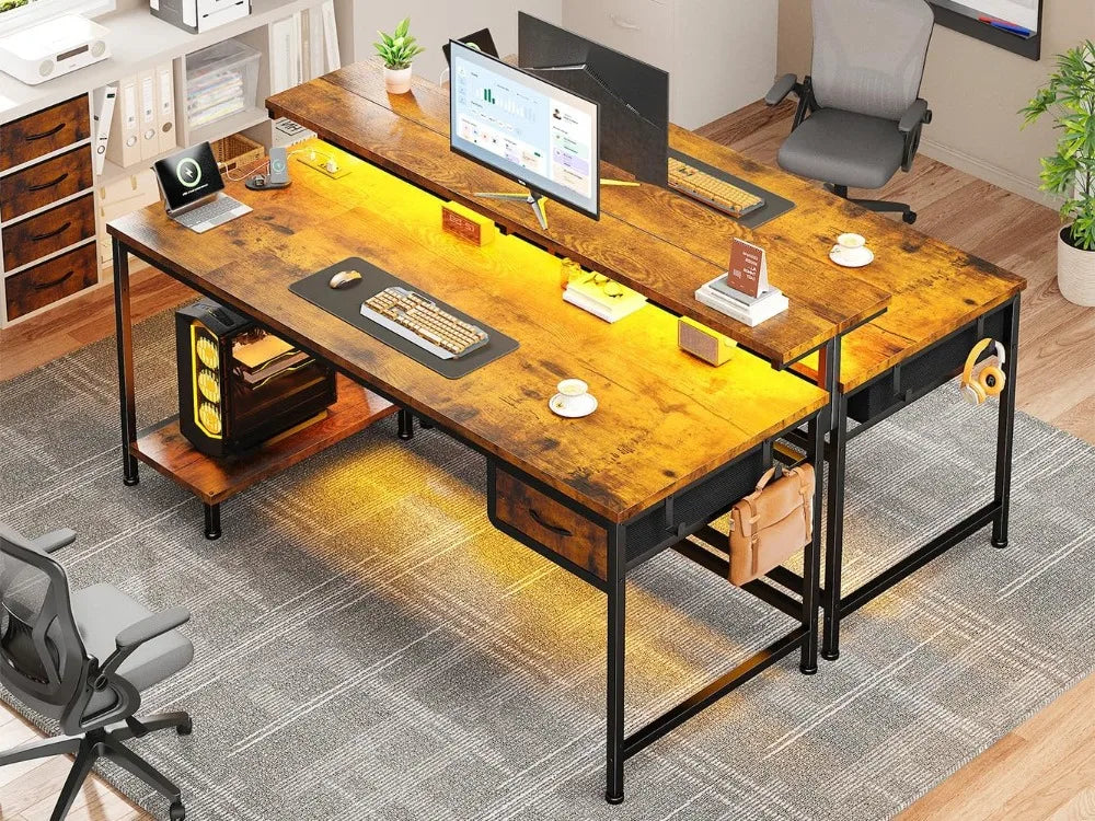 47" Office Desk with Power Outlet & Ergonomic Monitor with CPU Stand & LED Lights