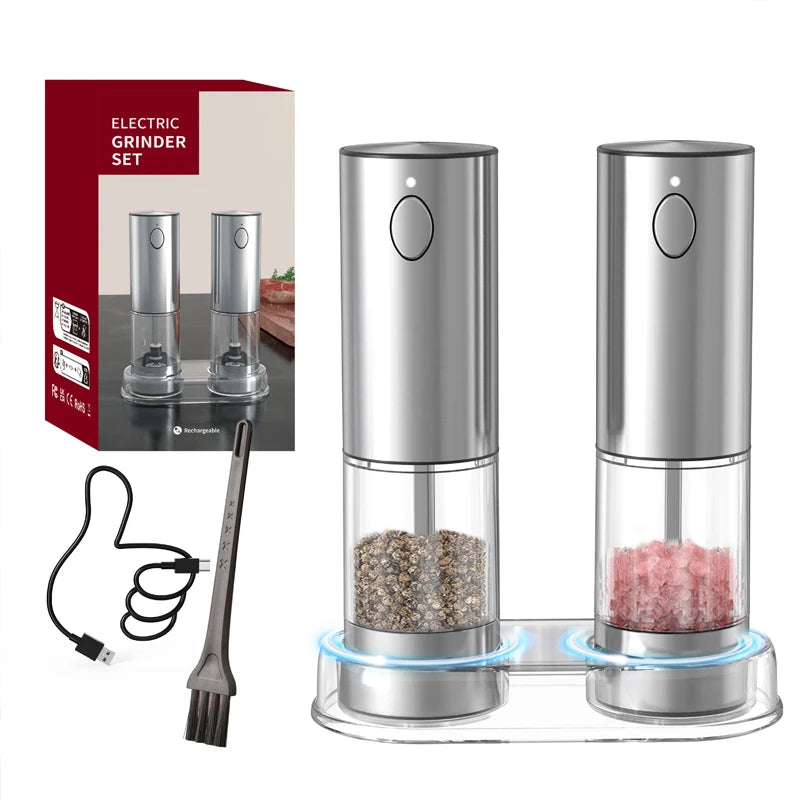 Electric Salt & Pepper Grinder Set – USB Rechargeable, 190ML, Adjustable Coarseness (1 or 2pcs)