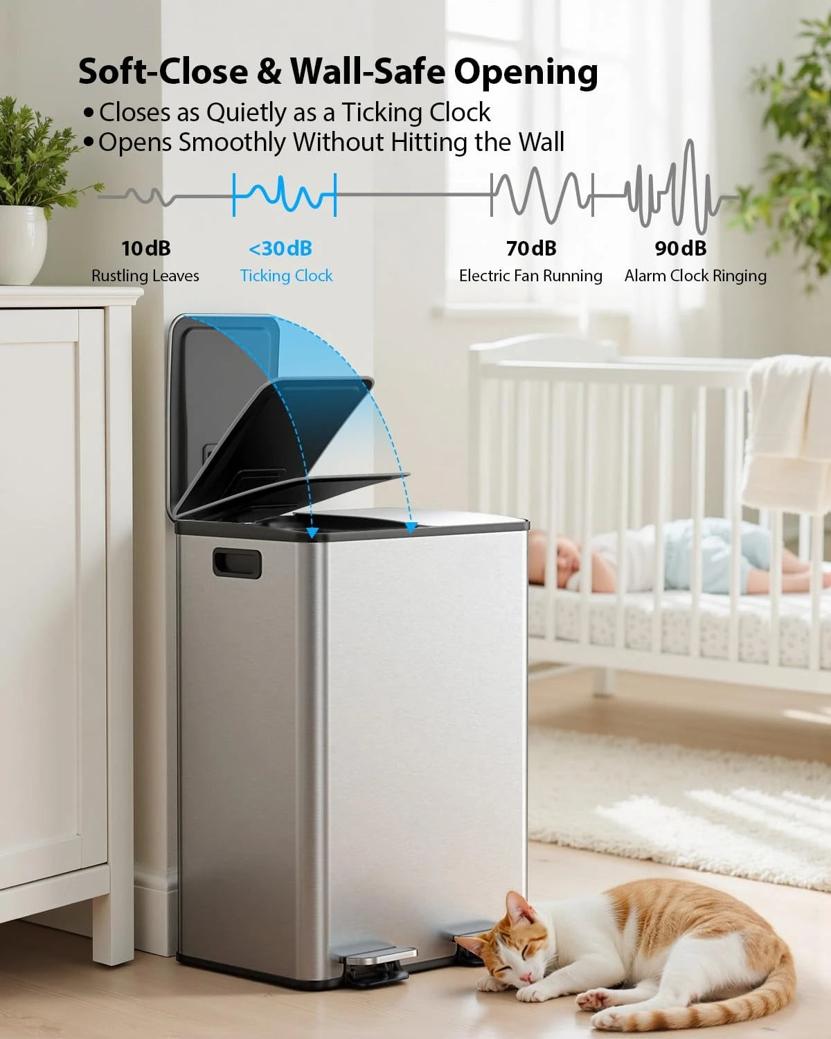 Kitchen Trash Can - Stainless Steel Trash and Recycle Bin Combo with Soft-Close Lid, Dual