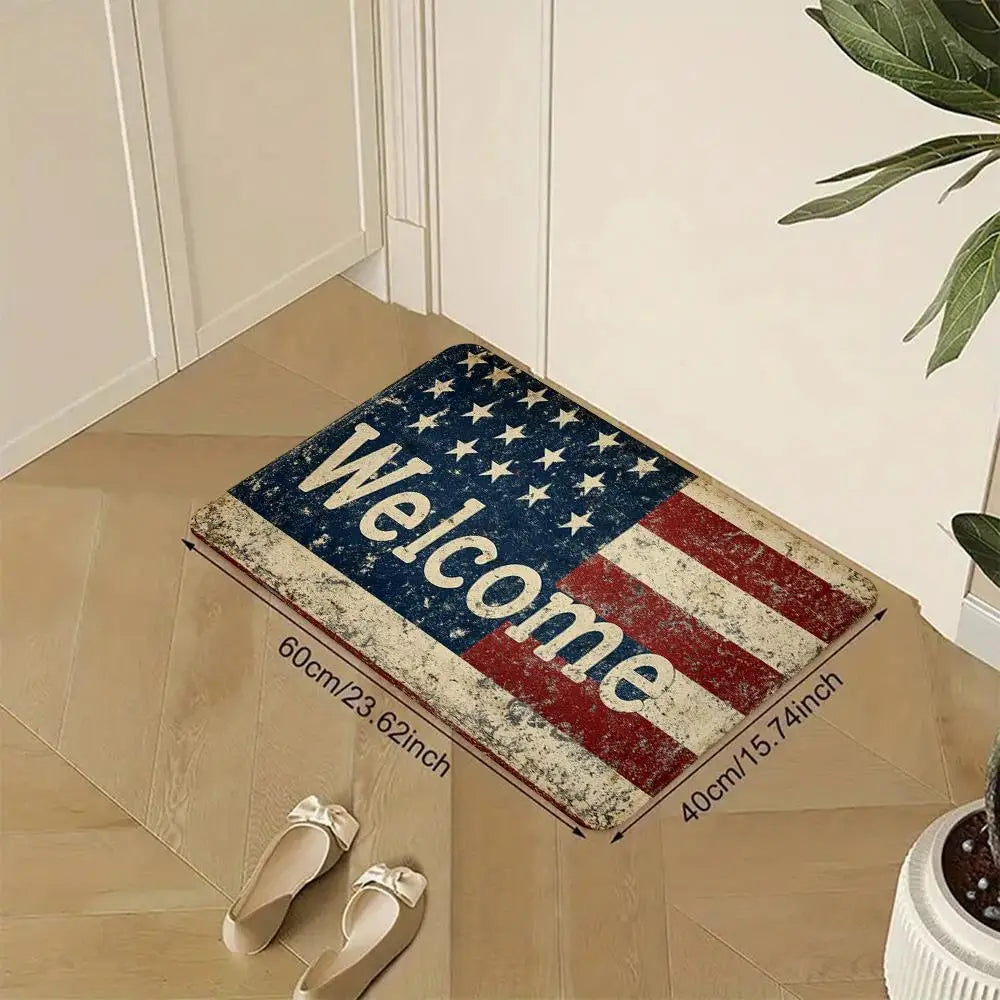 American Flag Modern Doormat - Patriotic Non-Slip Floor Mat for Entry or Kitchen (Multiple sizes)