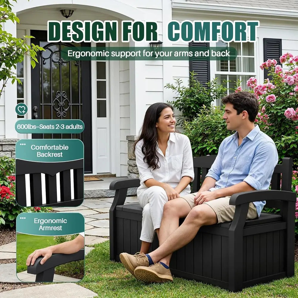 Gallon Storage Bench, Deck Box. Lockable for Patio furniture, Garden Decor and Outdoor Seating or Cushions