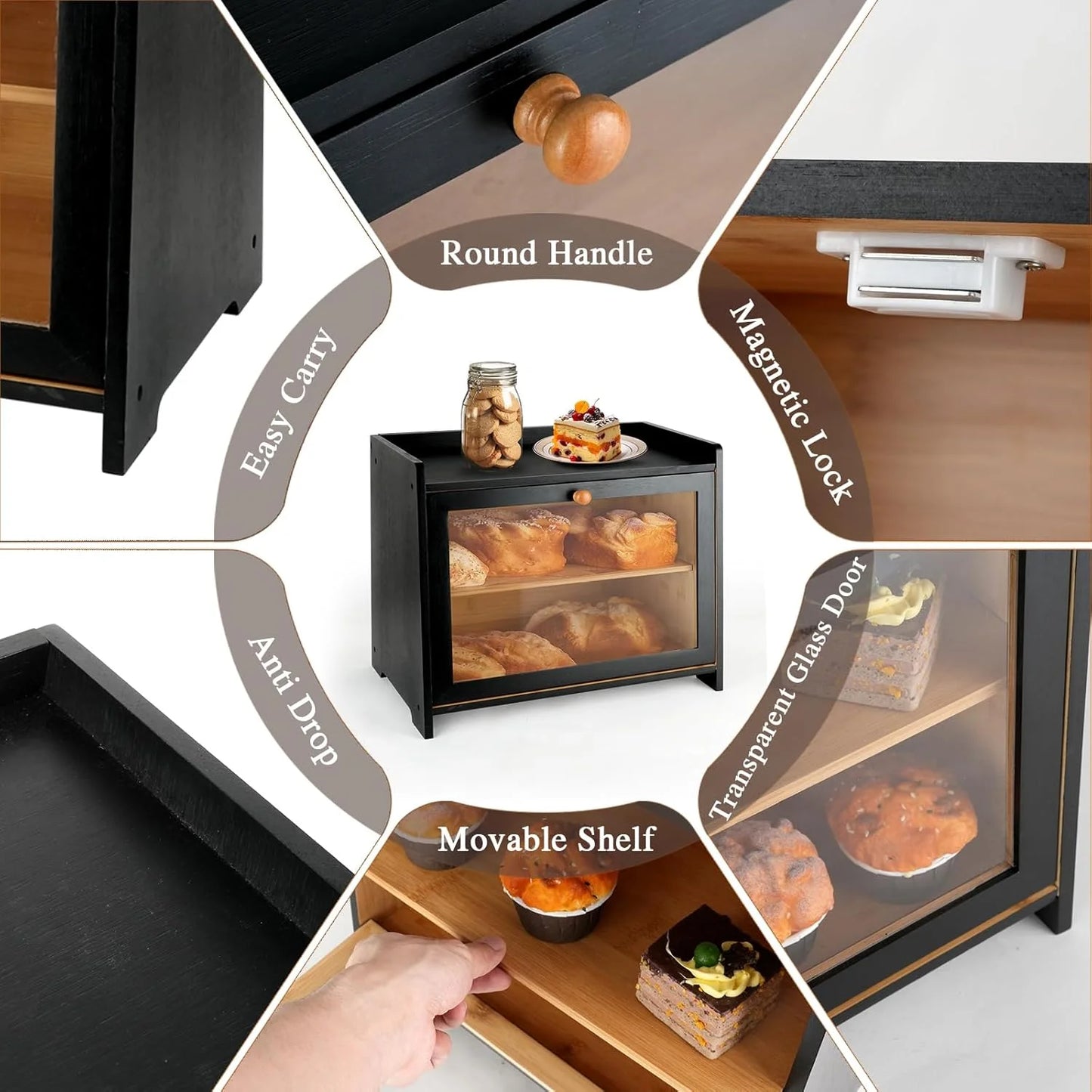 2‑Tier Large‑Capacity Bread Box – Double‑Layer Bamboo Storage Bin with Clear Window