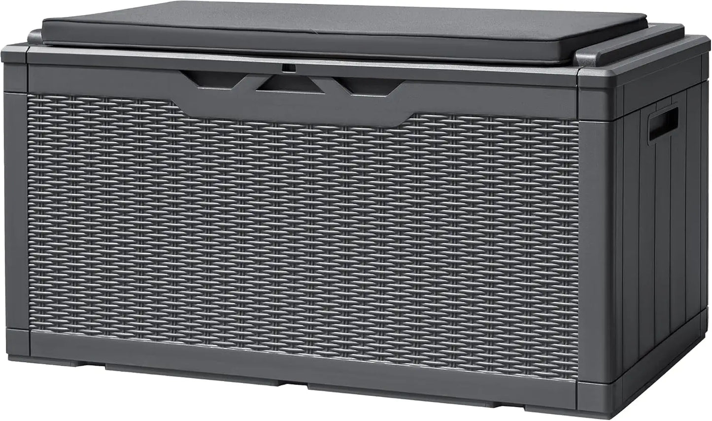 120‑Gallon Resin Deck Box – Large Waterproof Outdoor Storage Bench for Patio with Lockable Lid