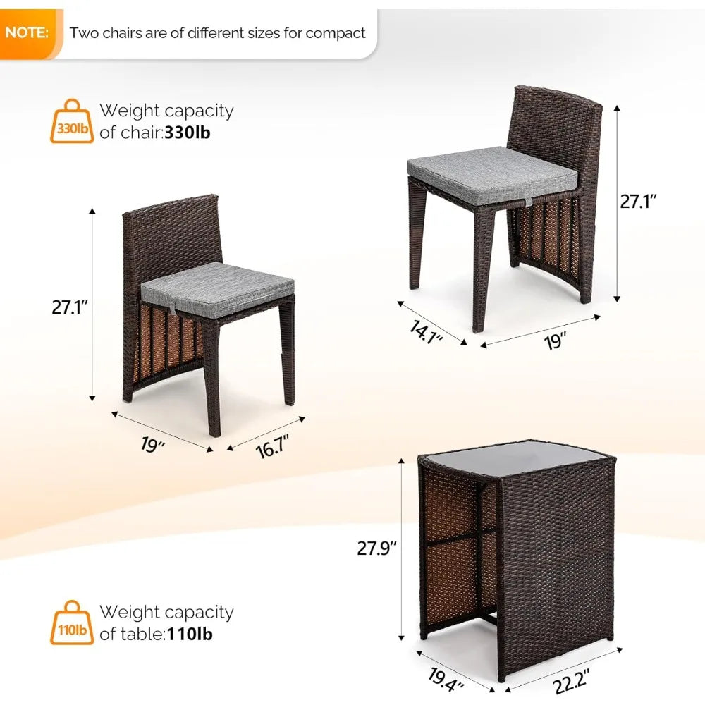 3‑Piece Wicker Patio Set – Outdoor Dining Chairs & Glass‑Top Table