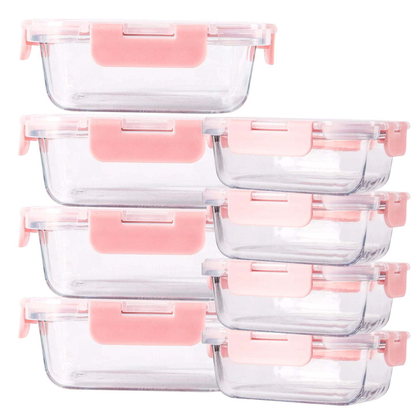 8-Piece Glass Food Storage Containers Set, BPA-Free, Leakproof, Microwave & Oven Safe, 6 Sizes, Glass Lock Lid