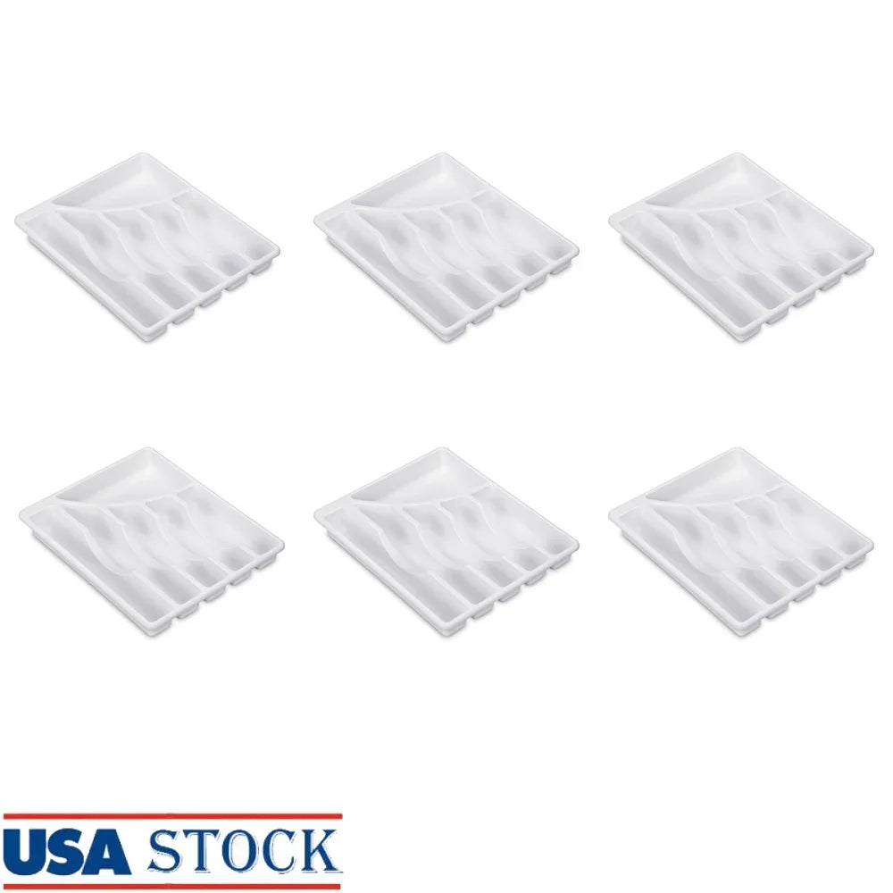 6 Compartment Cutlery Tray - Plastic Utensil Organizer