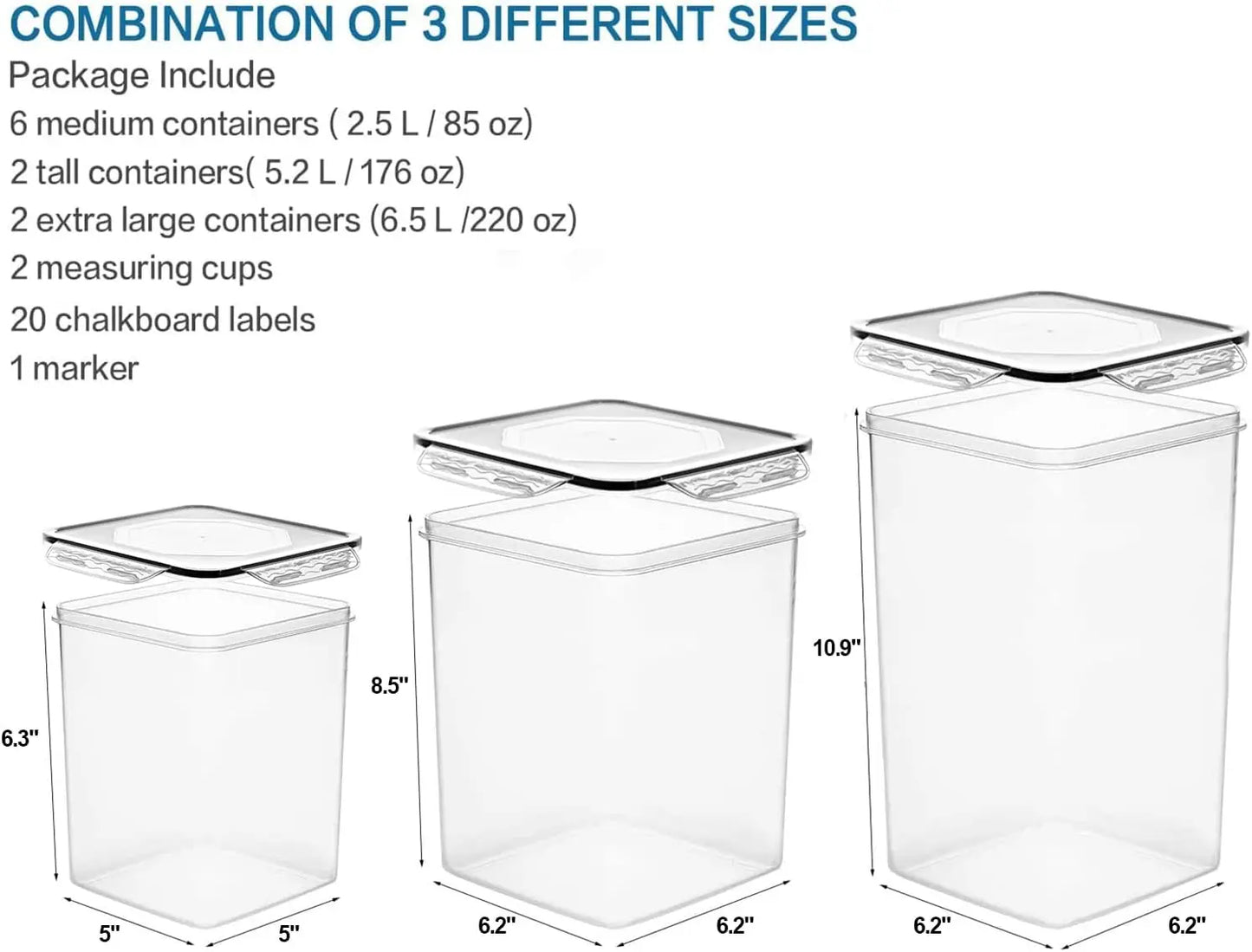 Large Airtight Food Storage Containers, 10-Pack Plastic Kitchen Pantry Organization for Flour Sugar Canisters with Labels