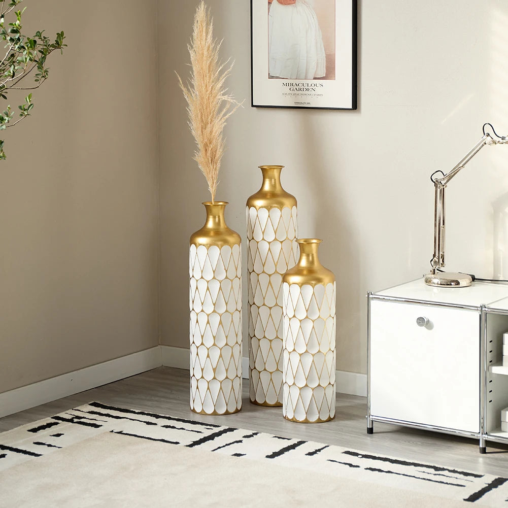 3‑Piece Floor Metal Vase Set – Modern Drop‑Shaped Standing Vases for Living Room, Corner & Hallway Décor