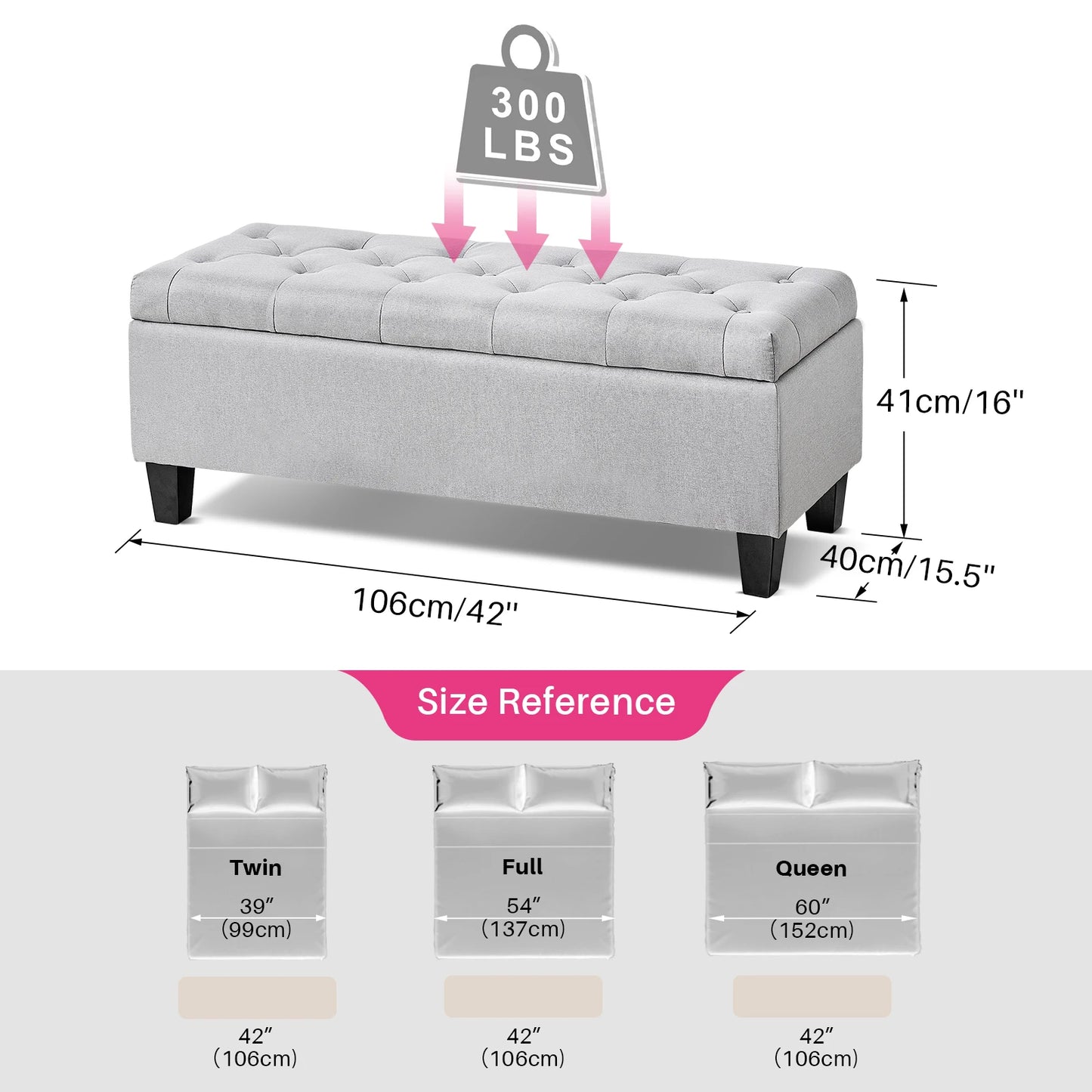 42'' Storage Ottoman/Bench with attached  Safety Lid Hinge