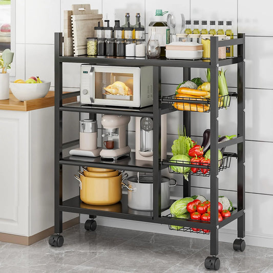 4‑Tier Removable Cabinet Storage Rack – Black Metal Vegetable & Fruit Organizer