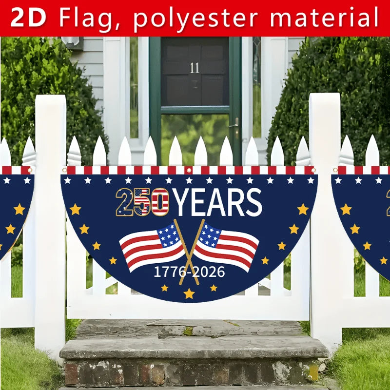 250th US Founding Anniversary Fan-Shaped Flag Banner – Flat Design Patriotic Party Background Decor