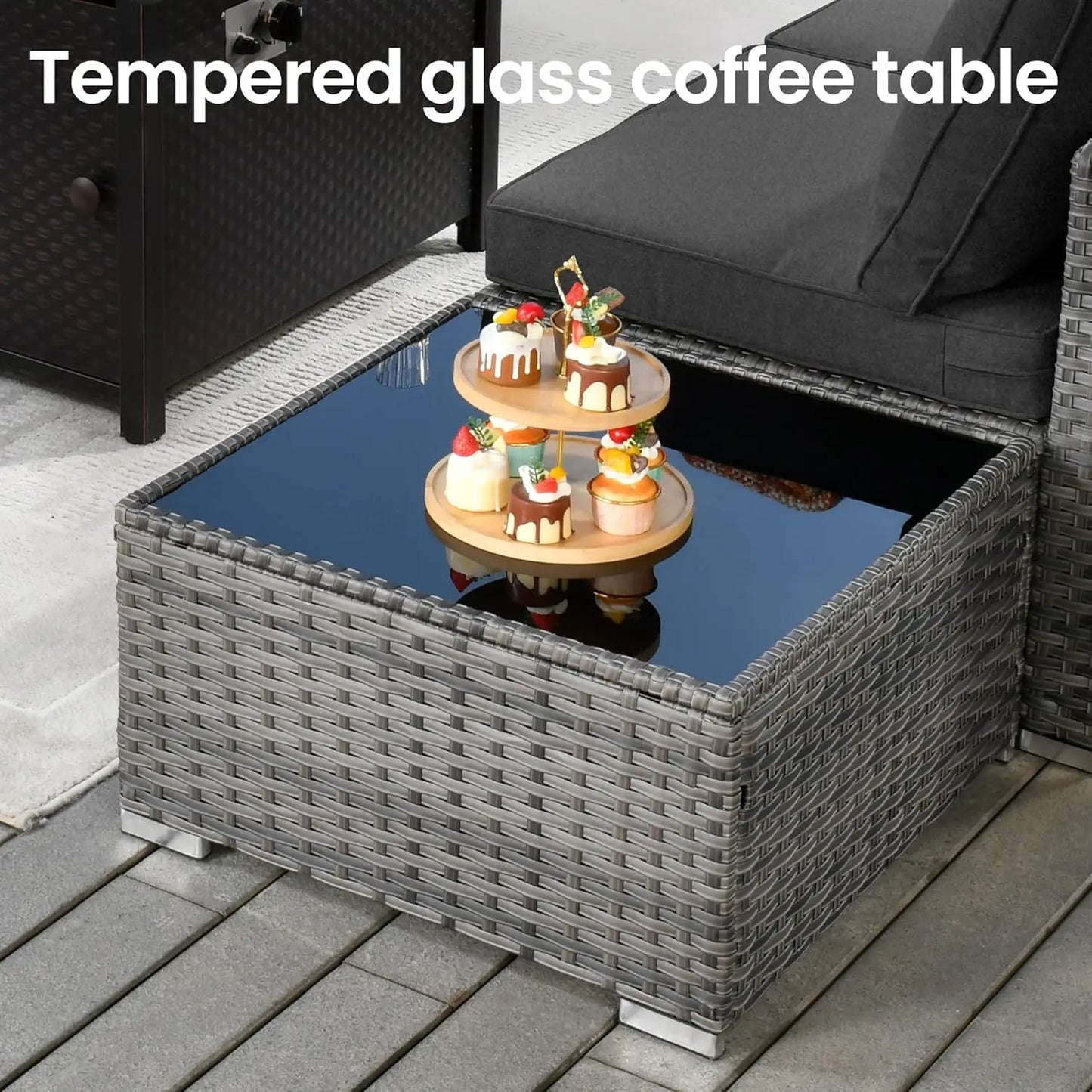 5 PCS Outdoor Patio Furniture Sets, Wicker - Weather Resistant