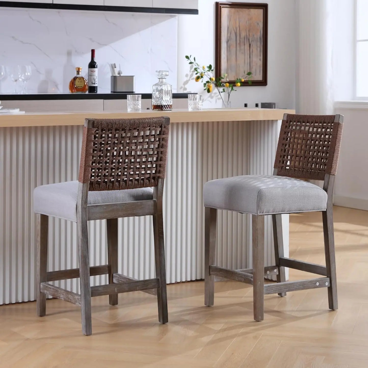 27" Counter Height Bar Stools, Set of 2 – Modern Upholstered Kitchen Island Chairs