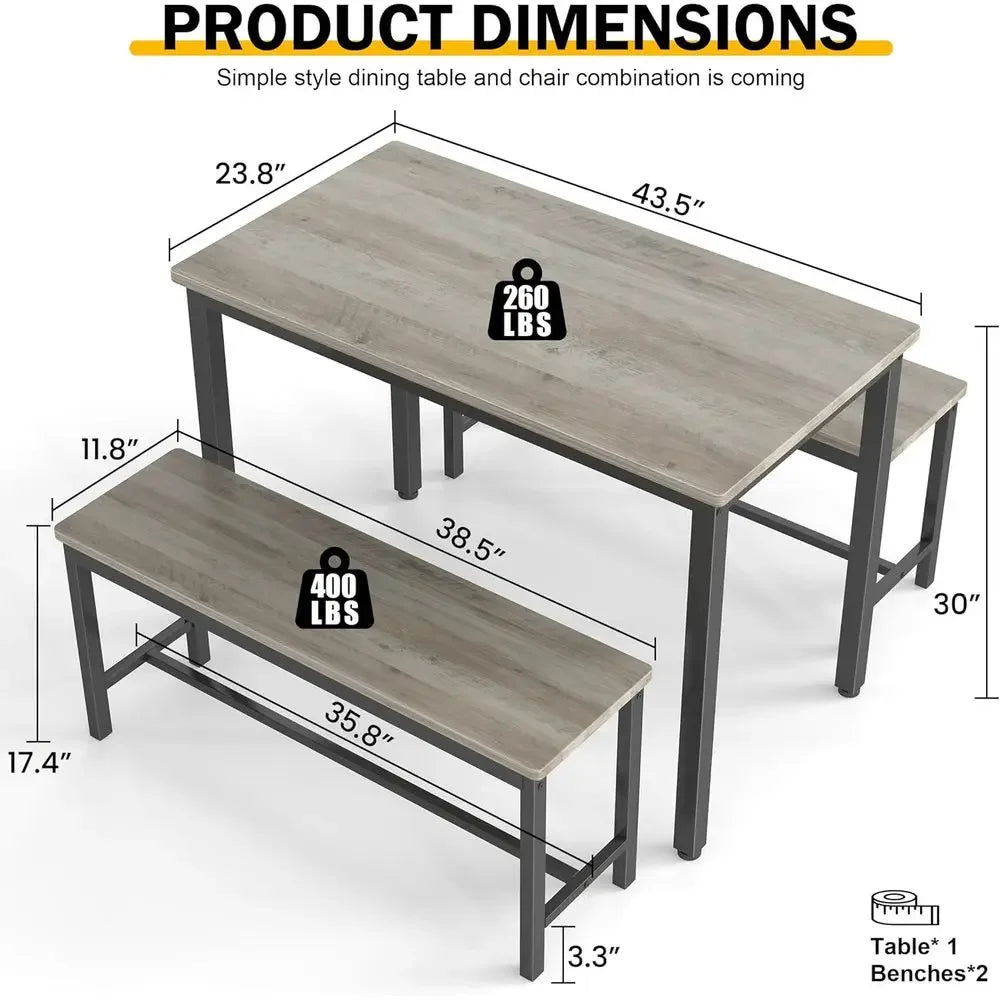 Durable 4-Person Dining Set with Bench, Easy Assembly, Grey