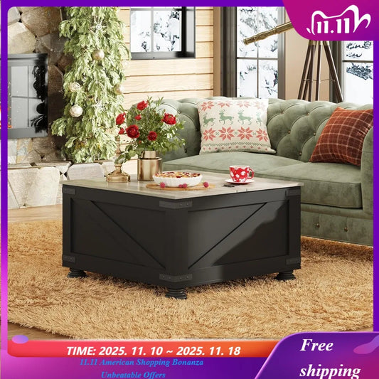 31.5" Square Lift‑Top Coffee Table – Modern Storage Table with Hidden Compartment