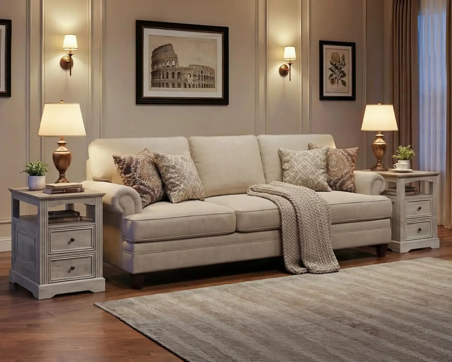 Narrow End Table with 2 Drawers – Wooden Sofa Side Table with Open Storage Shelf
