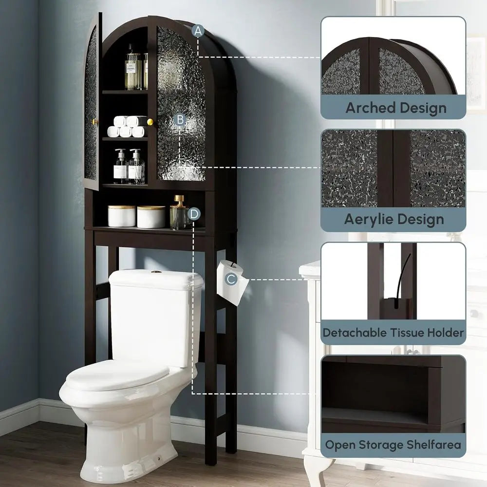 Space-Saving Over-the-Toilet Storage Cabinet with Arched Design and Adjustable Shelves