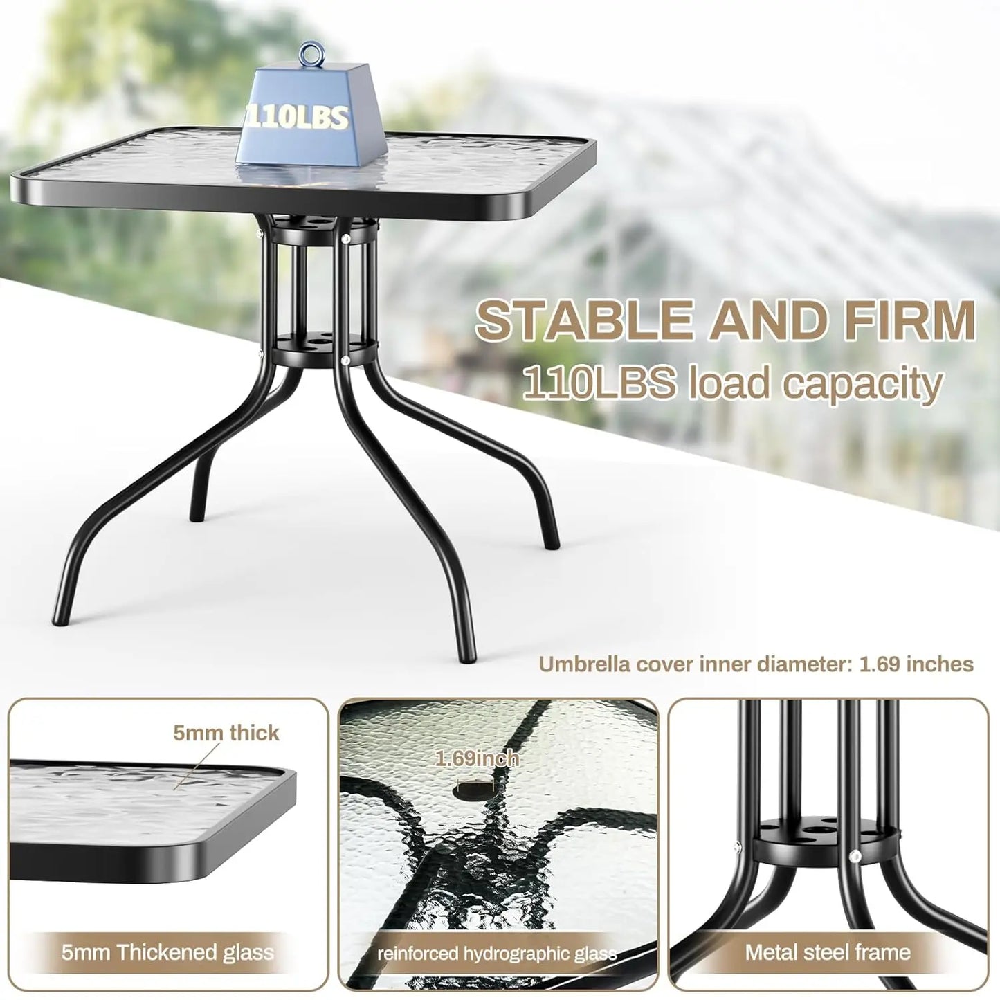 5‑Piece Patio Dining Set – All‑Weather Metal Furniture with 30"×30" Table & 4 Stackable Chairs