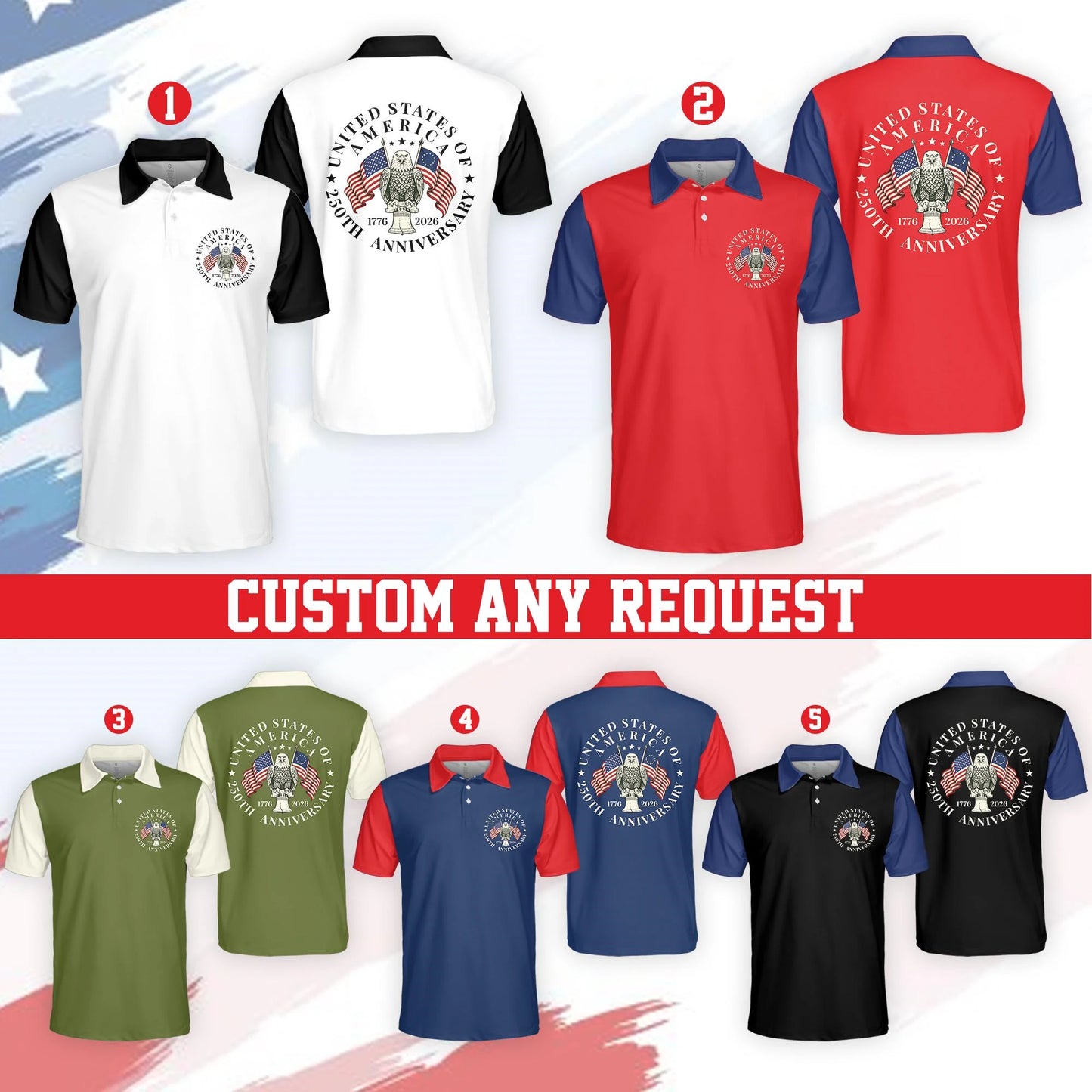Mens USA 250th Anniversary Polo Shirt - Military Branches