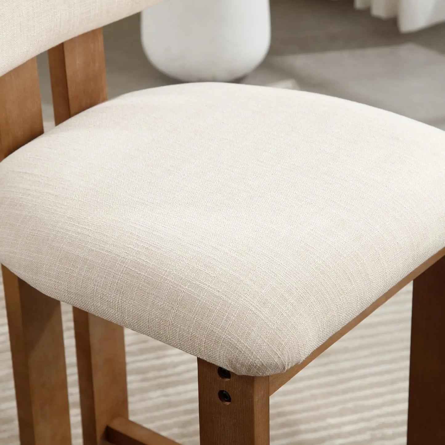 30" Wooden Bar Stools (Set of 4) – Curved Back Counter Chairs with Linen Upholstered Seat