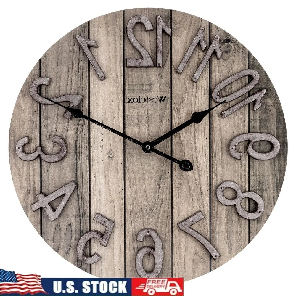 Rustic 15.5 Inch Wood Grain Wall Clock