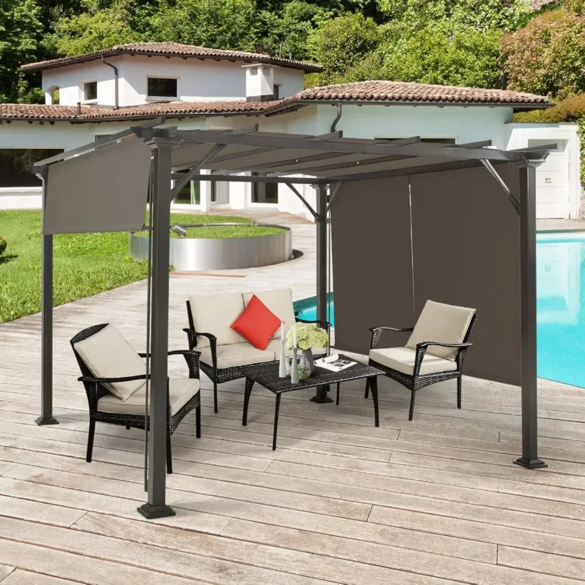 2 Pieces 16x4 Ft Universal Canopy Cover, Outdoor Pergola Roof Top Cover With Heavy Duty Polyester, Waterproof