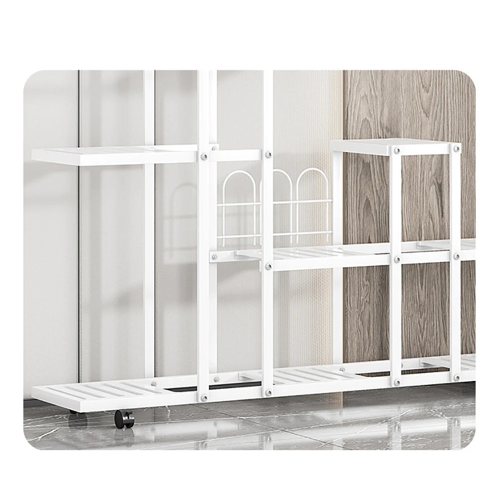Plant Stand Indoor Outdoor, Wrought Iron Multiple Planter Rack Organizer w/Wheels Flower Display Stand for Balcony Garden