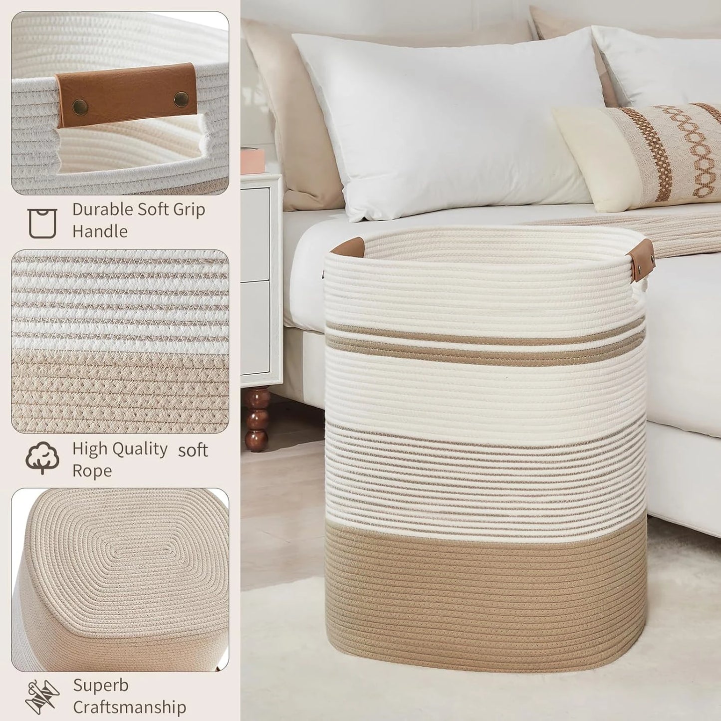 Laundry Basket, Blanket Basket for Bedroom or Living Room - Laundry Hamper or Blanket Storage