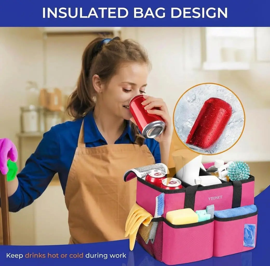 Water-Resistant Cleaning Caddy with Handle & Foldable Divider for Kitchen, Bathroom, Car Tools